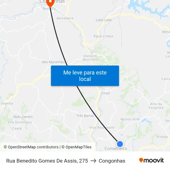 Rua Benedito Gomes De Assis, 275 to Congonhas map