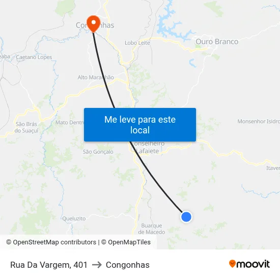 Rua Da Vargem, 401 to Congonhas map
