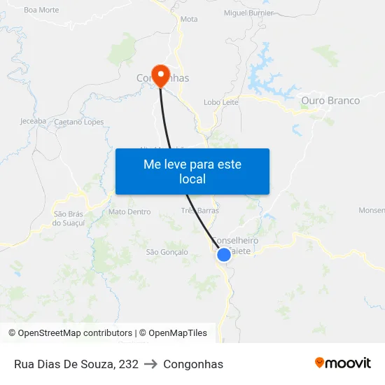 Rua Dias De Souza, 232 to Congonhas map
