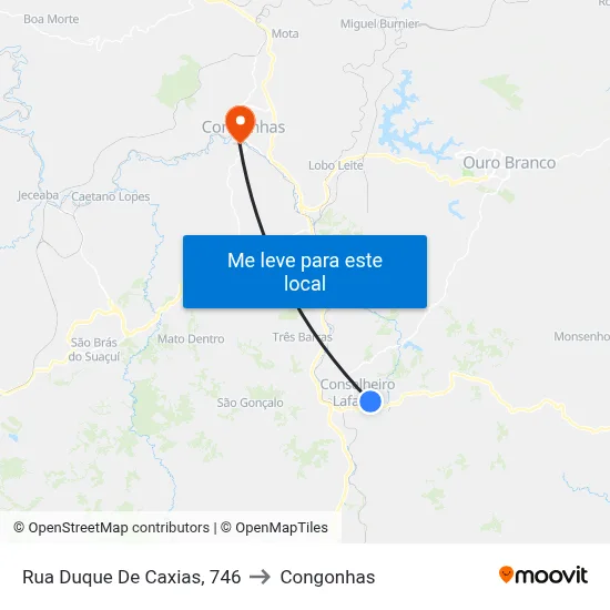 Rua Duque De Caxias, 746 to Congonhas map