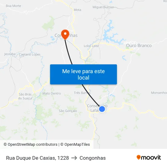 Rua Duque De Caxias, 1228 to Congonhas map