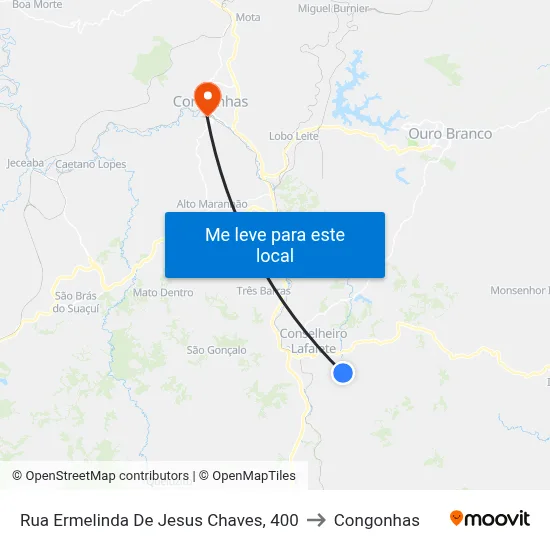 Rua Ermelinda De Jesus Chaves, 400 to Congonhas map