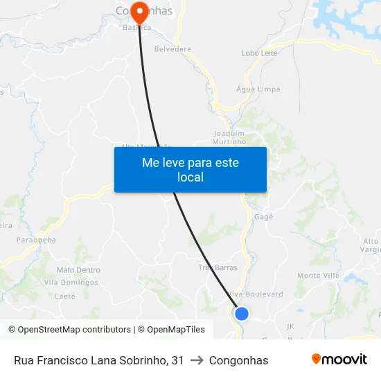 Rua Francisco Lana Sobrinho, 31 to Congonhas map