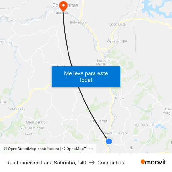 Rua Francisco Lana Sobrinho, 140 to Congonhas map
