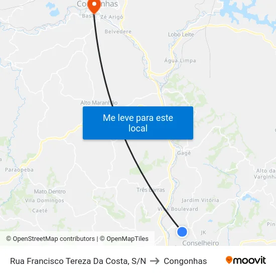 Rua Francisco Tereza Da Costa, S/N to Congonhas map
