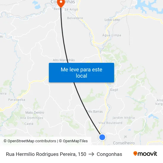 Rua Hermílio Rodrigues Pereira, 150 to Congonhas map