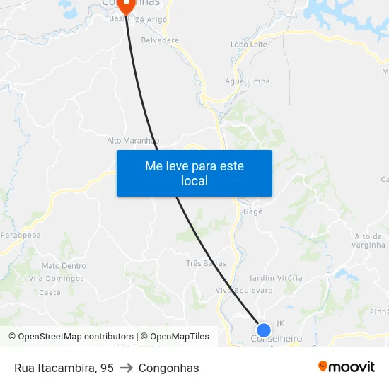 Rua Itacambira, 95 to Congonhas map