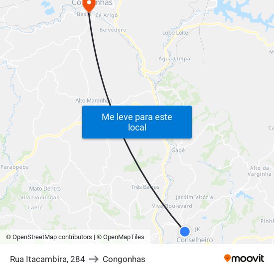 Rua Itacambira, 284 to Congonhas map