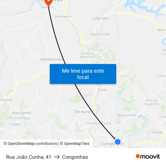 Rua João Cunha, 41 to Congonhas map