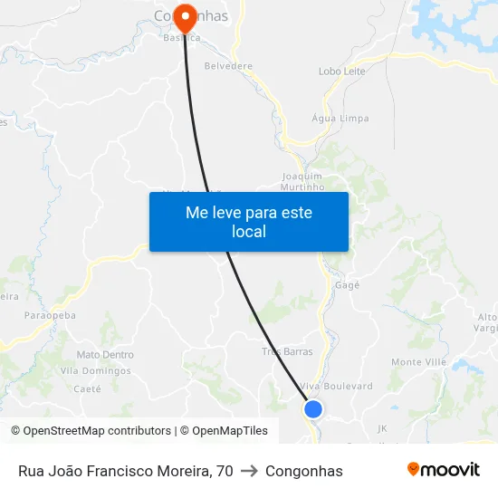 Rua João Francisco Moreira, 70 to Congonhas map