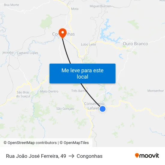 Rua João José Ferreira, 49 to Congonhas map