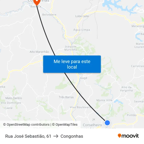 Rua José Sebastião, 61 to Congonhas map