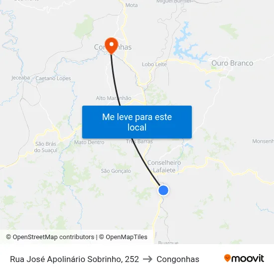 Rua José Apolinário Sobrinho, 252 to Congonhas map