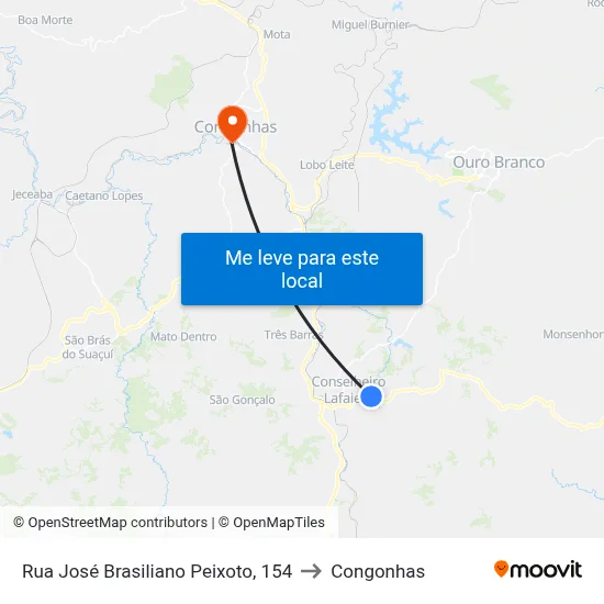 Rua José Brasiliano Peixoto, 154 to Congonhas map
