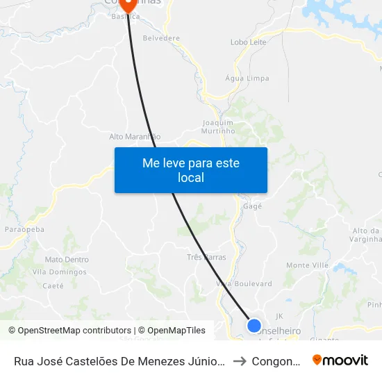 Rua José Castelões De Menezes Júnior, 267 to Congonhas map