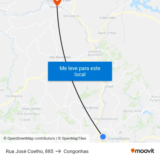 Rua José Coelho, 885 to Congonhas map