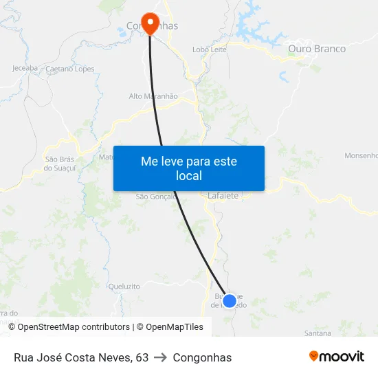 Rua José Costa Neves, 63 to Congonhas map