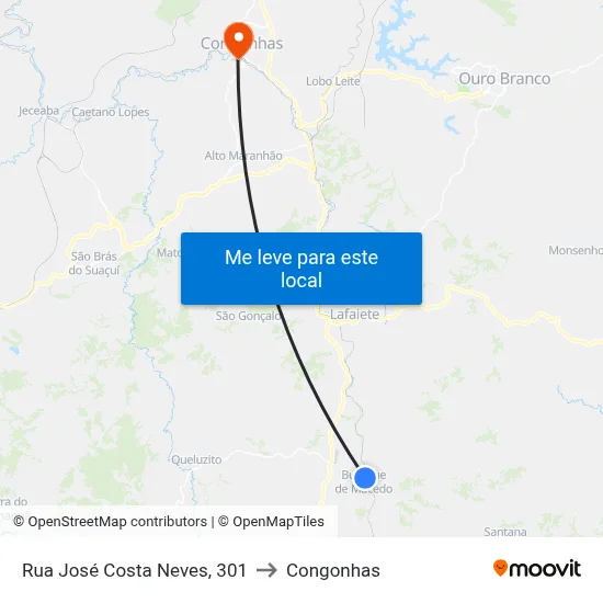 Rua José Costa Neves, 301 to Congonhas map