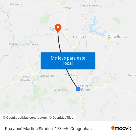 Rua José Martins Simões, 173 to Congonhas map