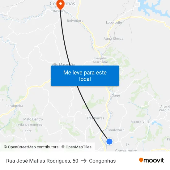 Rua José Matias Rodrigues, 50 to Congonhas map