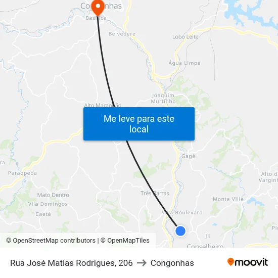 Rua José Matias Rodrigues, 206 to Congonhas map