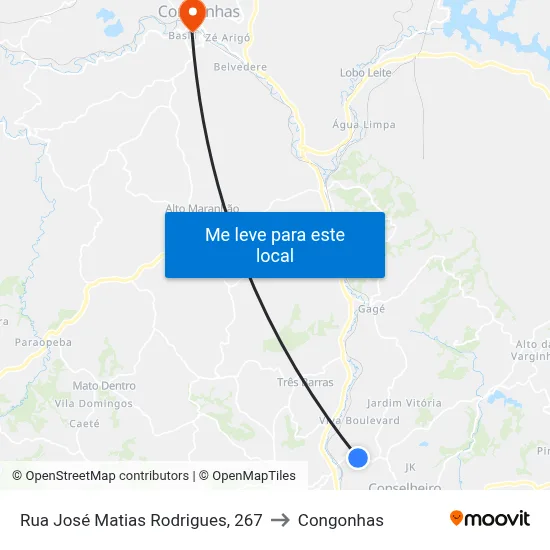 Rua José Matias Rodrigues, 267 to Congonhas map