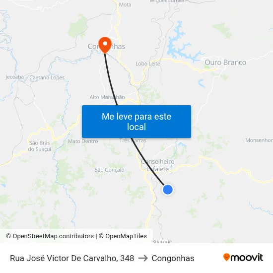 Rua José Victor De Carvalho, 348 to Congonhas map