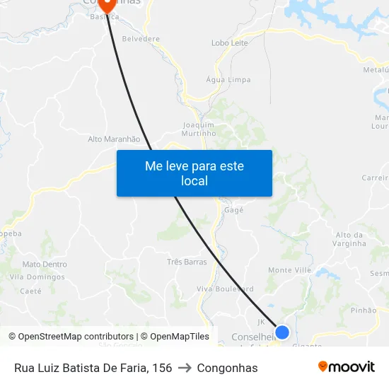 Rua Luiz Batista De Faria, 156 to Congonhas map