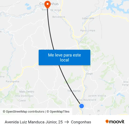 Avenida Luiz Manduca Júnior, 25 to Congonhas map
