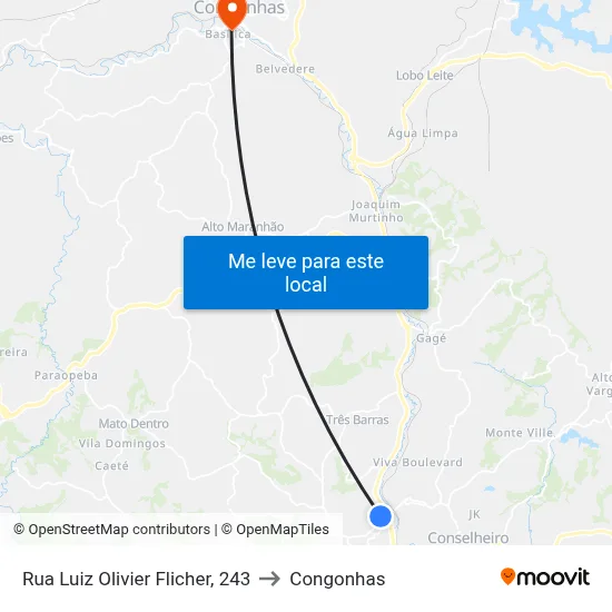 Rua Luiz Olivier Flicher, 243 to Congonhas map