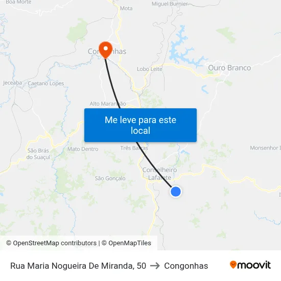 Rua Maria Nogueira De Miranda, 50 to Congonhas map