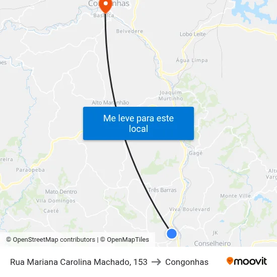 Rua Mariana Carolina Machado, 153 to Congonhas map