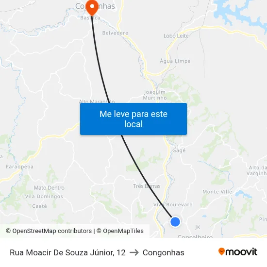 Rua Moacir De Souza Júnior, 12 to Congonhas map