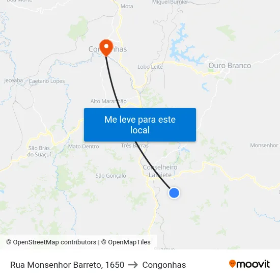 Rua Monsenhor Barreto, 1650 to Congonhas map