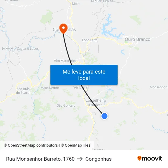 Rua Monsenhor Barreto, 1760 to Congonhas map
