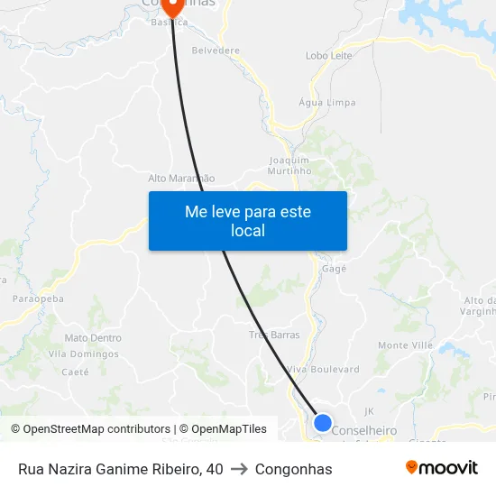 Rua Nazira Ganime Ribeiro, 40 to Congonhas map
