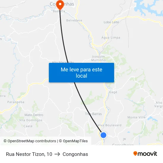 Rua Nestor Tizon, 10 to Congonhas map