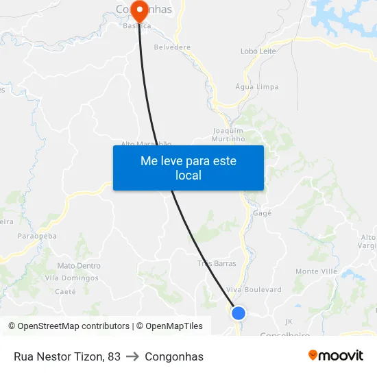 Rua Nestor Tizon, 83 to Congonhas map