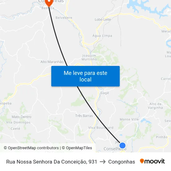 Rua Nossa Senhora Da Conceição, 931 to Congonhas map