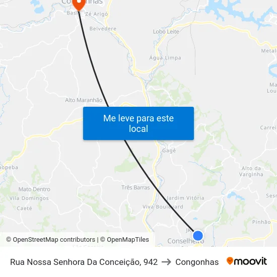 Rua Nossa Senhora Da Conceição, 942 to Congonhas map