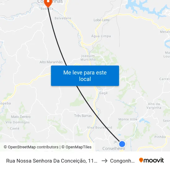 Rua Nossa Senhora Da Conceição, 1116 to Congonhas map