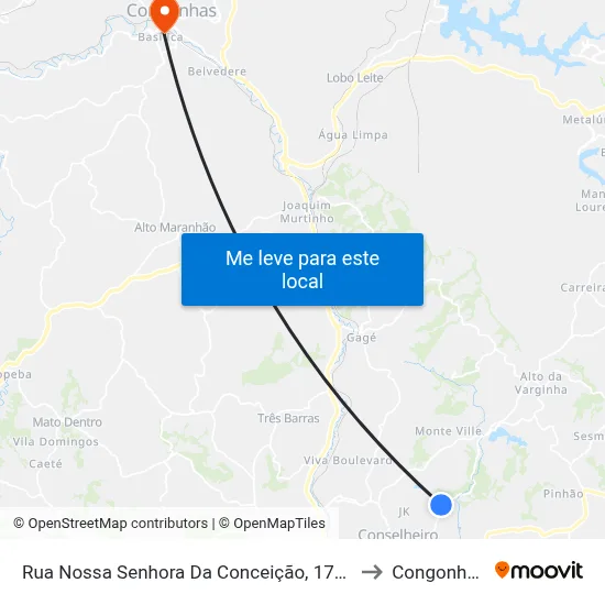 Rua Nossa Senhora Da Conceição, 1798 to Congonhas map