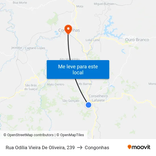 Rua Odília Vieira De Oliveira, 239 to Congonhas map