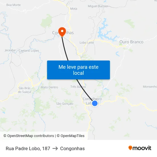 Rua Padre Lobo, 187 to Congonhas map