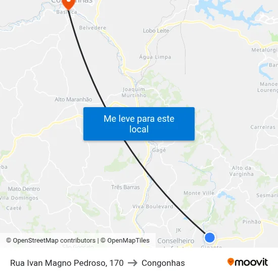 Rua Ivan Magno Pedroso, 170 to Congonhas map