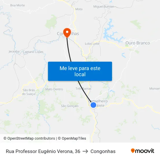 Rua Professor Eugênio Verona, 36 to Congonhas map