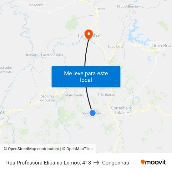 Rua Professora Elibânia Lemos, 418 to Congonhas map