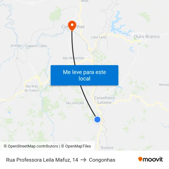 Rua Professora Leila Mafuz, 14 to Congonhas map