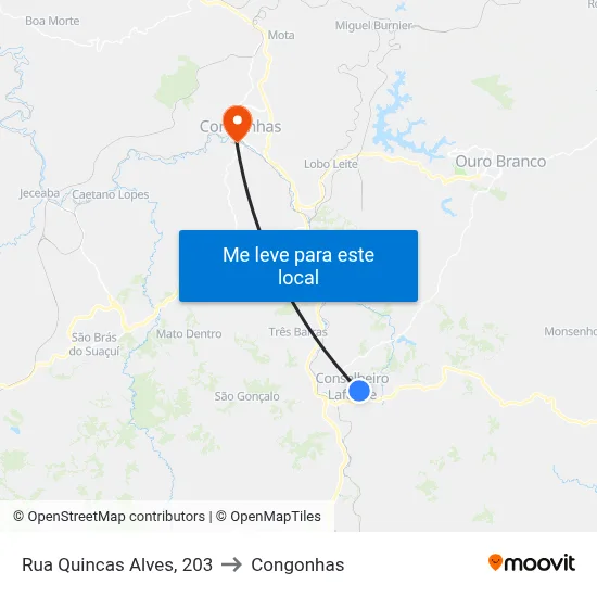 Rua Quincas Alves, 203 to Congonhas map