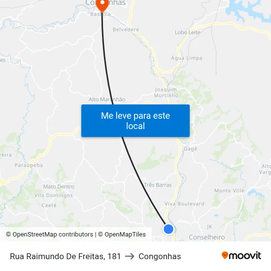 Rua Raimundo De Freitas, 181 to Congonhas map